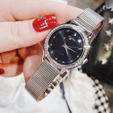 Guess Chelsea Crystals Black Dial Silver Mesh Bracelet Watch For Women  - W0647L5