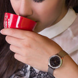 Guess Chelsea Crystals Black Dial Silver Mesh Bracelet Watch For Women  - W0647L5