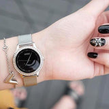 Guess Chelsea Crystals Black Dial Silver Mesh Bracelet Watch For Women  - W0647L5