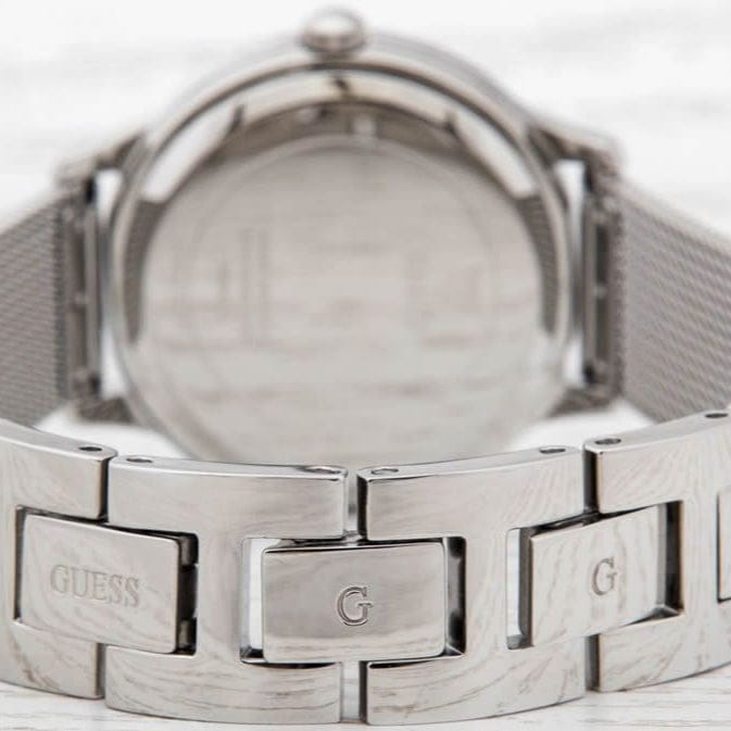 Guess Chelsea Crystals Black Dial Silver Mesh Bracelet Watch For Women  - W0647L5