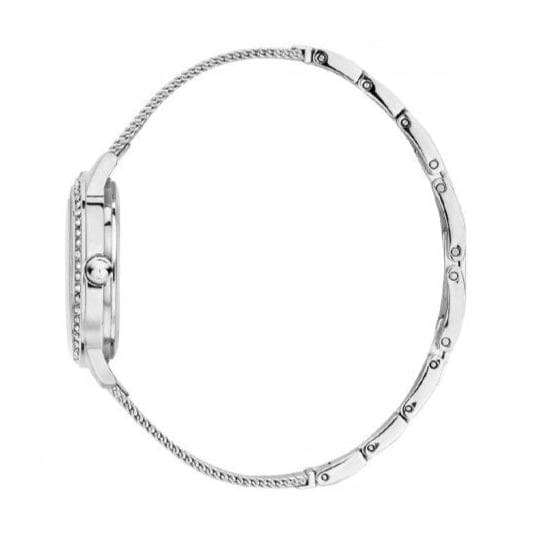 Guess Chelsea Crystals Black Dial Silver Mesh Bracelet Watch For Women  - W0647L5