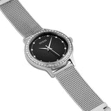 Guess Chelsea Crystals Black Dial Silver Mesh Bracelet Watch For Women  - W0647L5