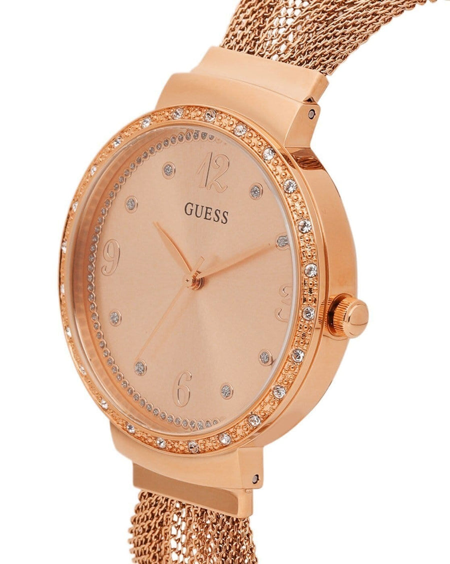 Guess Chiffon Rose Gold Dial Mesh Bracelet Watch For Women - W1083L3