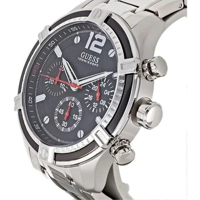 Guess Circuit Chronograph Black Dial Silver Steel Strap Watch For Men - W0968G1