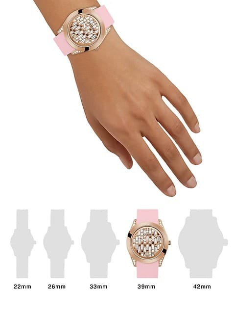 Guess Clarity Gold Dial Pink Silicone Strap Watch for Women - GW0109L2