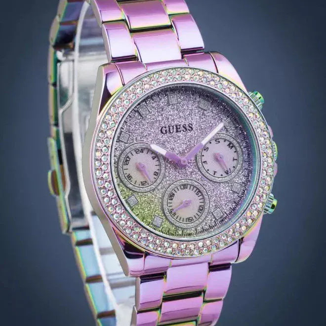 Guess Confetti Chronograph Crystals Multicolor Dial Purple Steel Strap Watch For Women - GW0483L5