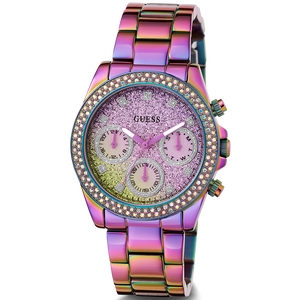 Guess Confetti Chronograph Crystals Multicolor Dial Purple Steel Strap Watch For Women - GW0483L5