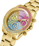 Guess Confetti Chronograph Rainbow Dial Gold Steel Strap Watch For Women  - GW0483L4