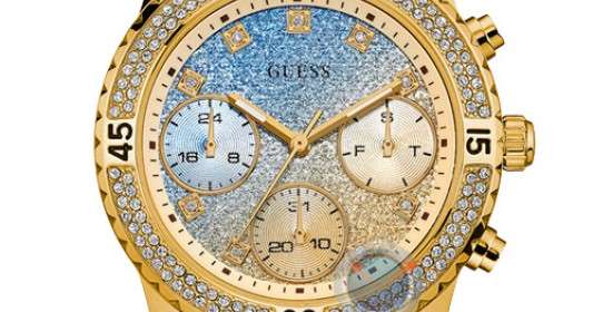Guess Confetti Diamonds Gold Dial Gold Steel Strap Watch for Women - W0774L2