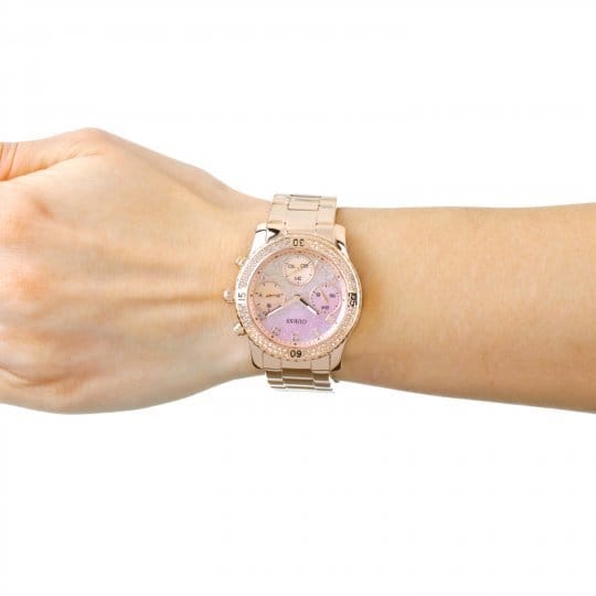 Guess Confetti Pink Dial Rose Gold Steel Strap Watch For Women - W0774L3
