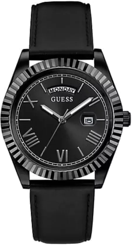Guess Connoisseur Black Dial Black Leather Strap Watch For Men - GW0353G1