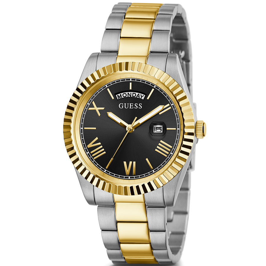 Guess Connoisseur Black Dial Two Tone Steel Strap Watch for Men - GW0265G5