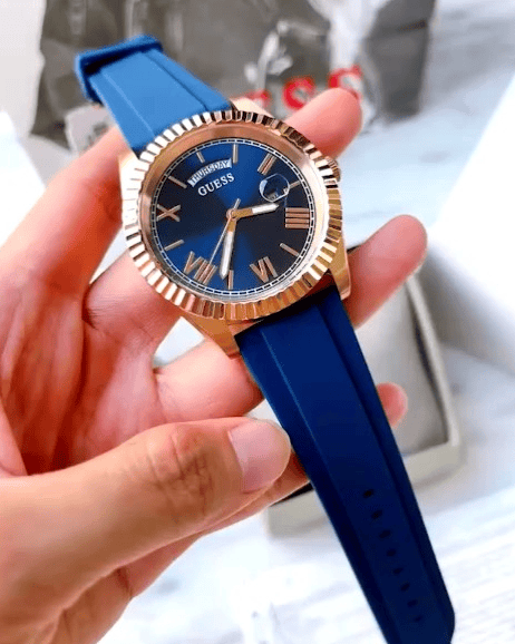 Guess Connoisseur Blue Dial Blue Silicone Strap Watch For Men - GW0335G2