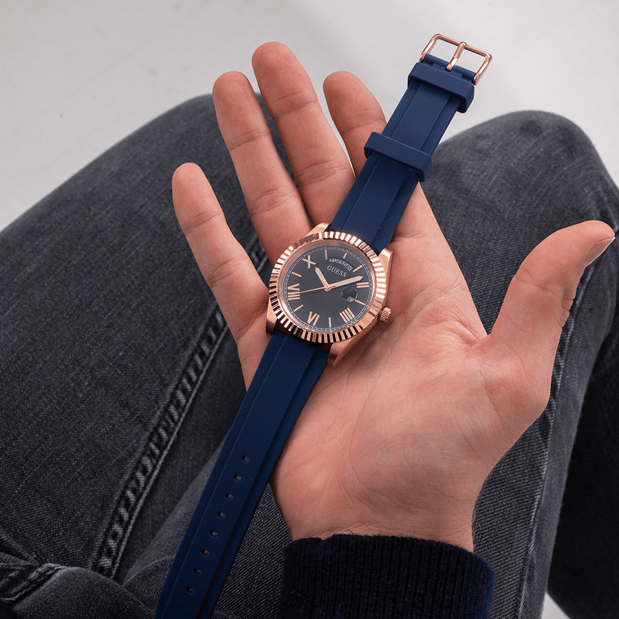 Guess Connoisseur Blue Dial Blue Silicone Strap Watch For Men - GW0335G2