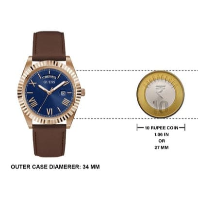 Guess Connoisseur Blue Dial Brown Leather Strap Watch For Men - GW0353G2