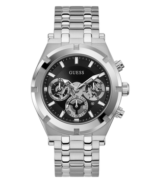 Guess Continental Black Dial Silver Steel Strap Watch for Men - GW0260G1