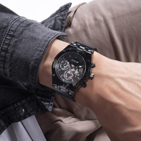 Guess Continental Chronograph Black Dial Black Mesh Strap Watch For Men - GW0582G3