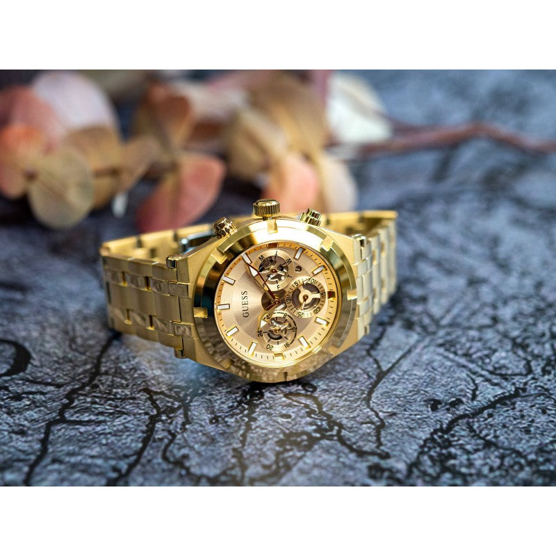 Guess Continental Gold Dial Gold Steel Strap Watch For Men - GW0260G4