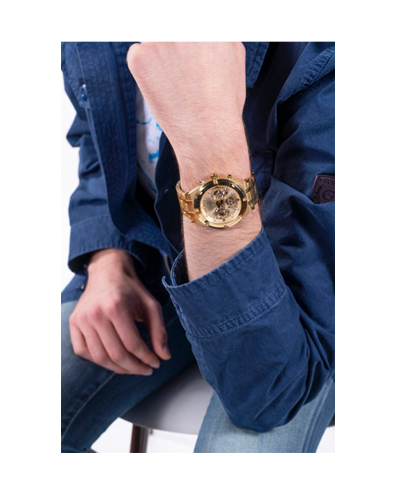 Guess Continental Gold Dial Gold Steel Strap Watch For Men - GW0260G4