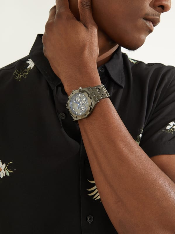 Guess Continental Grey Dial Grey Steel Strap Watch for Men - GW0260G3