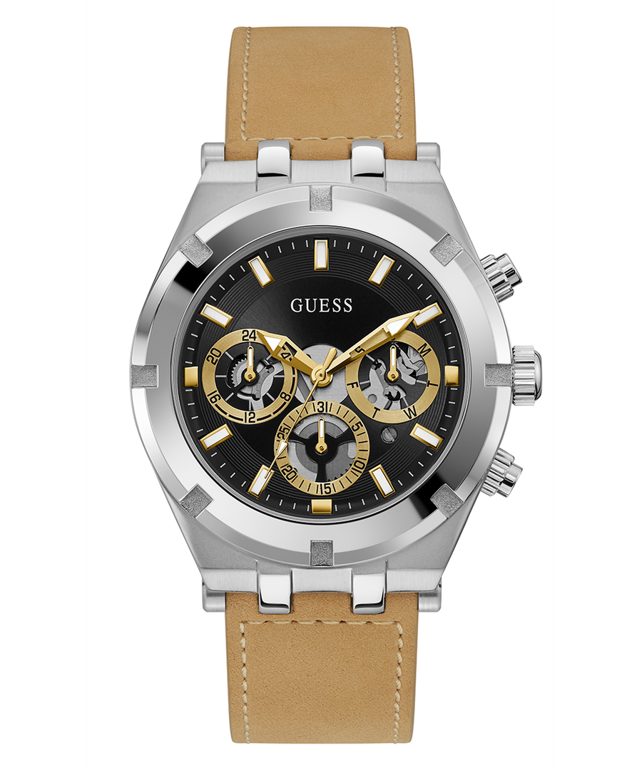 Guess Continental Multifunction Black Dial Brown Leather Strap Watch for Men - GW0262G1