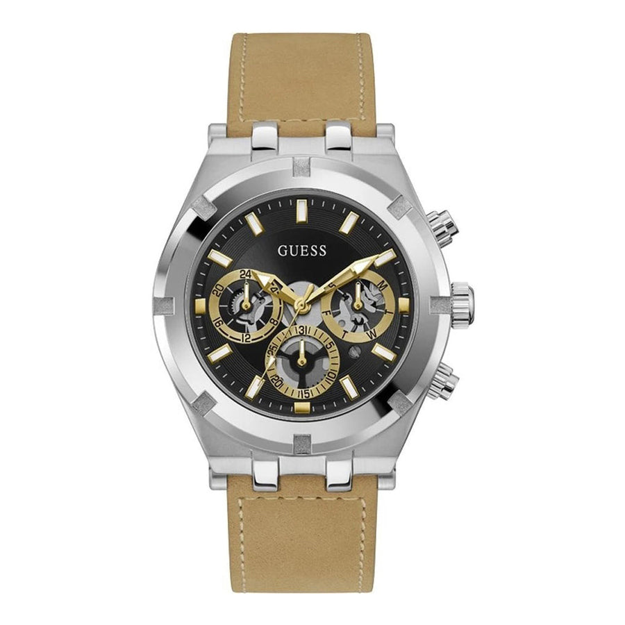 Guess Continental Multifunction Black Dial Brown Leather Strap Watch for Men - GW0262G1