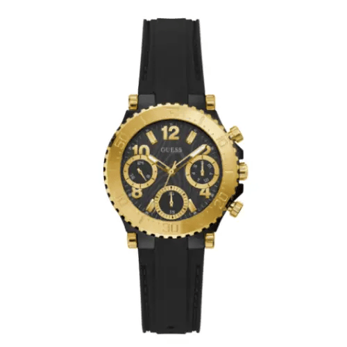 Guess Cosmic Multifunction Black Dial Black Silicone Strap Watch For Women - GW0466L1