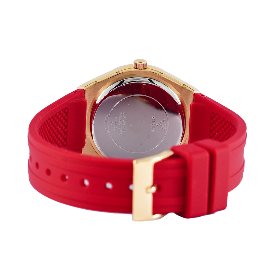 Guess Cosmo Diamonds Gold Dial Red Rubber Strap Watch for Women - GW0034L6