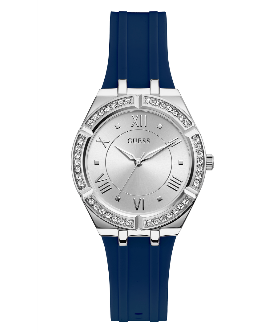 Guess Cosmo Diamonds Silver Dial Blue Rubber Strap Watch for Women - GW0034L5