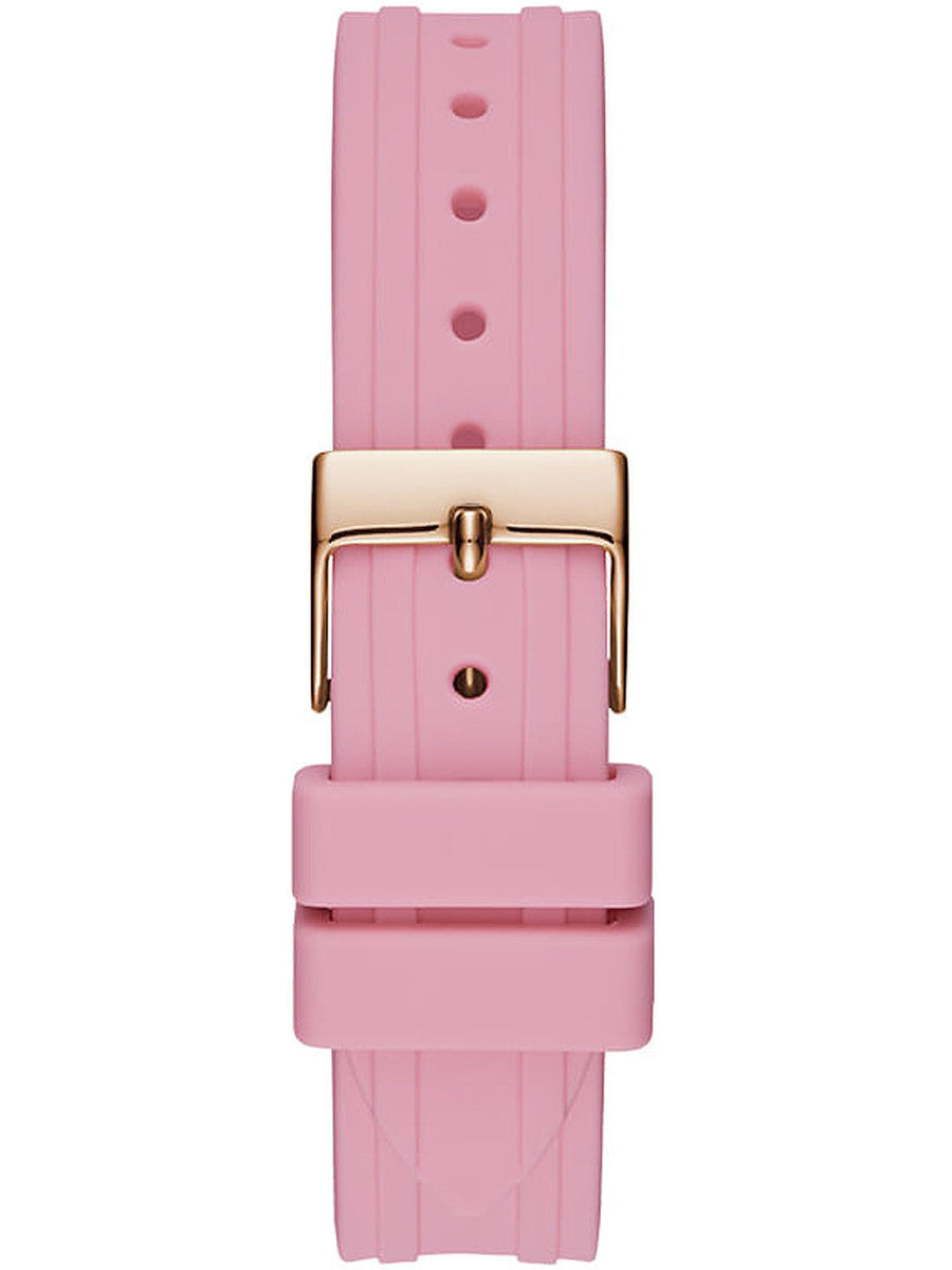 Guess Cosmo Diamonds Silver Dial Pink Silicone Strap Watch for Women - GW0034L3