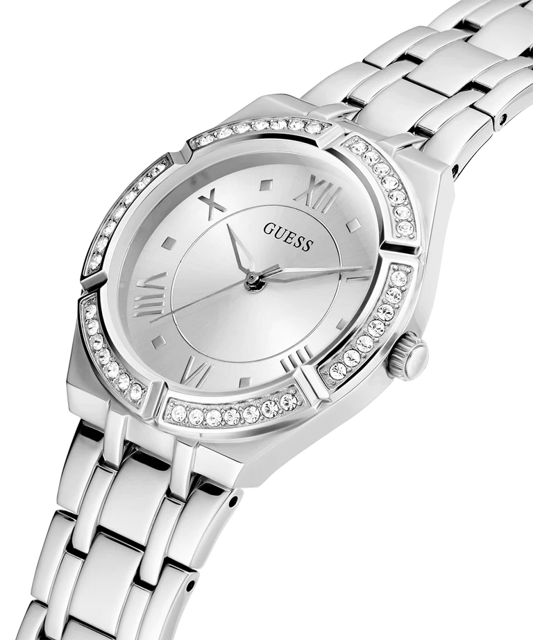 Guess Cosmo Diamonds Silver Dial Silver Steel Strap Watch For Women - GW0033L1