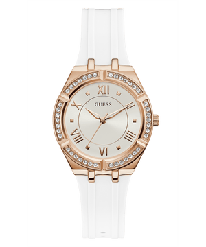 Guess Cosmo Diamonds Silver Dial White Rubber Strap Watch for Women - GW0034L2