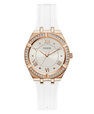 Guess Cosmo Diamonds Silver Dial White Rubber Strap Watch for Women - GW0034L2