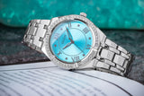 Guess Cosmo Diamonds Turquoise Dial Silver Steel Strap Watch for Women - GW0033L7