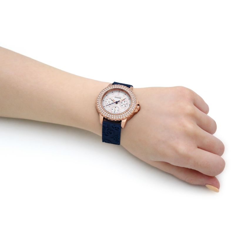 Guess Crown Jewel Diamonds White Dial Blue Rubber Strap Watch for Women - GW0411L2