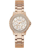 Guess Crown Jewel Multifunction Diamonds White Dial Rose Gold Steel Strap Watch For Women - GW0410L3