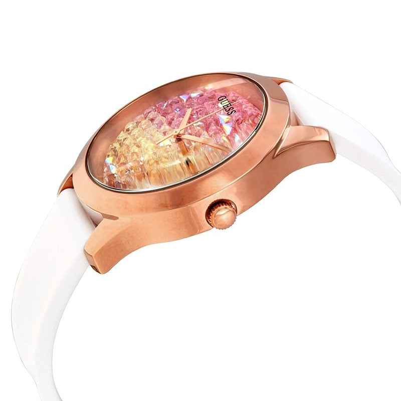 Guess Crush Crystals Gold Dial White Rubber Strap Watch for Women - W1223L3