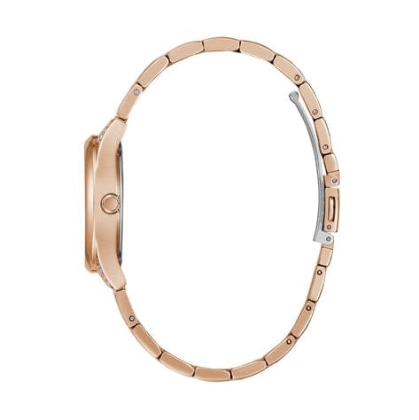 Guess Cubed Analog Black Dial Rose Gold Steel Strap Watch For Women - GW0607L3