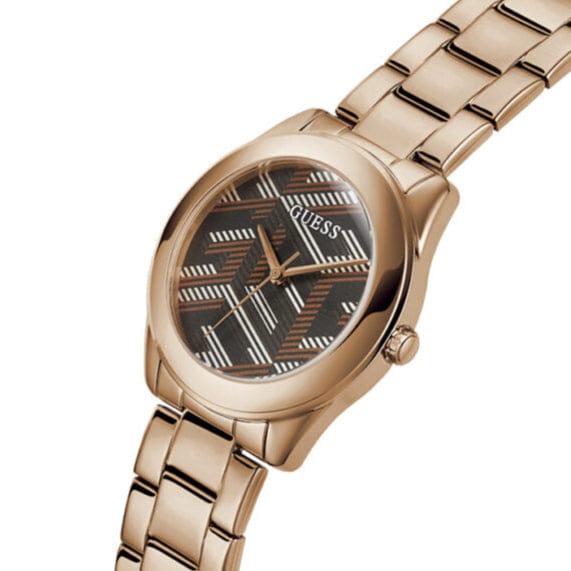 Guess Cubed Analog Black Dial Rose Gold Steel Strap Watch For Women - GW0607L3