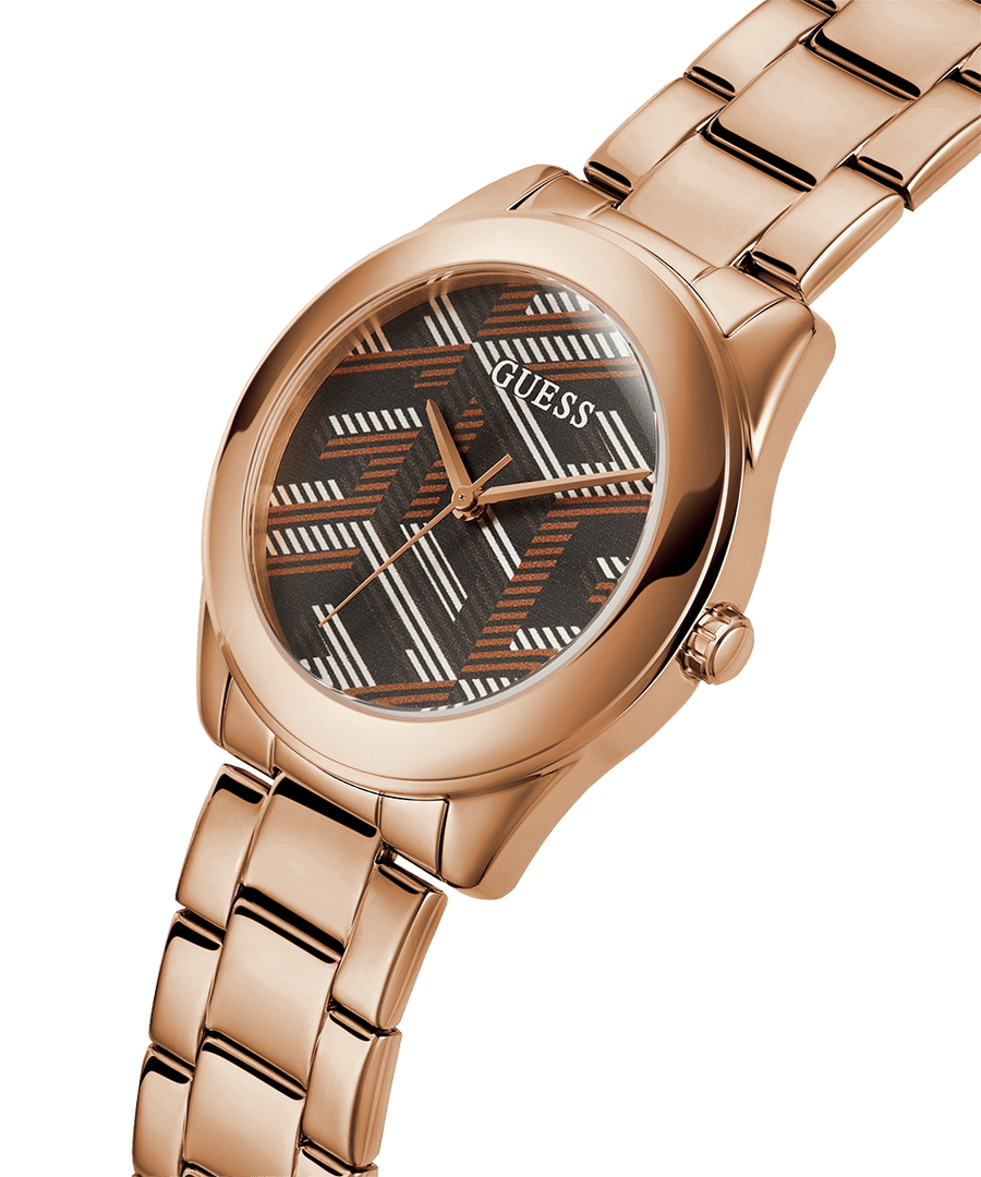 Guess Cubed Analog Black Dial Rose Gold Steel Strap Watch For Women - GW0607L3