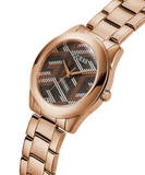 Guess Cubed Analog Black Dial Rose Gold Steel Strap Watch For Women - GW0607L3
