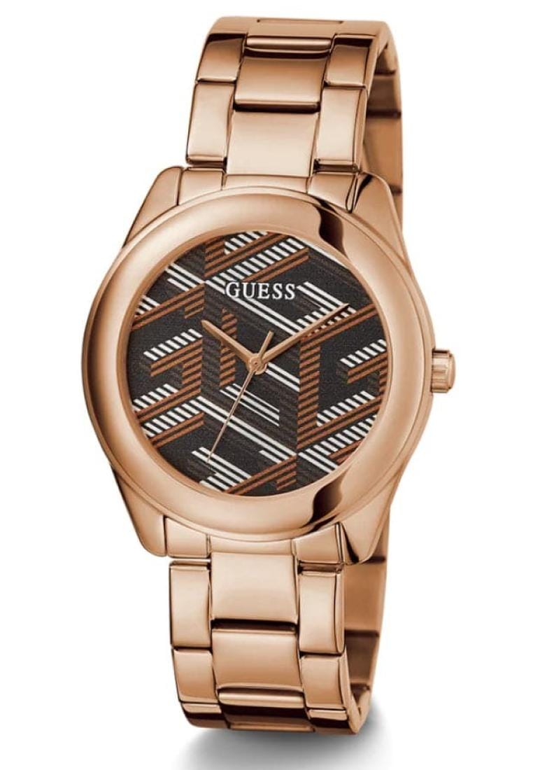 Guess Cubed Analog Black Dial Rose Gold Steel Strap Watch For Women - GW0607L3