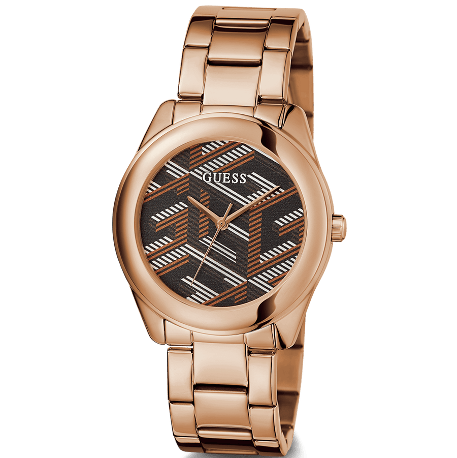 Guess Cubed Analog Black Dial Rose Gold Steel Strap Watch For Women - GW0607L3