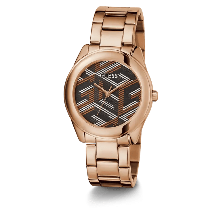 Guess Cubed Analog Black Dial Rose Gold Steel Strap Watch For Women - GW0607L3
