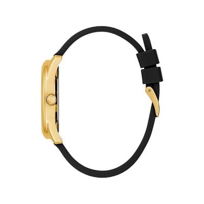 Guess Cubed Analog Gold Dial Black Silicone Strap Watch For Women - GW0665L1