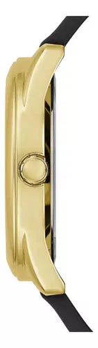 Guess Cubed Analog Gold Dial Black Silicone Strap Watch For Women - GW0665L1