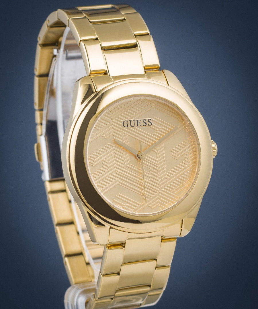 Guess Cubed Analog Gold Dial Gold Steel Strap Watch For Women - GW0606L2