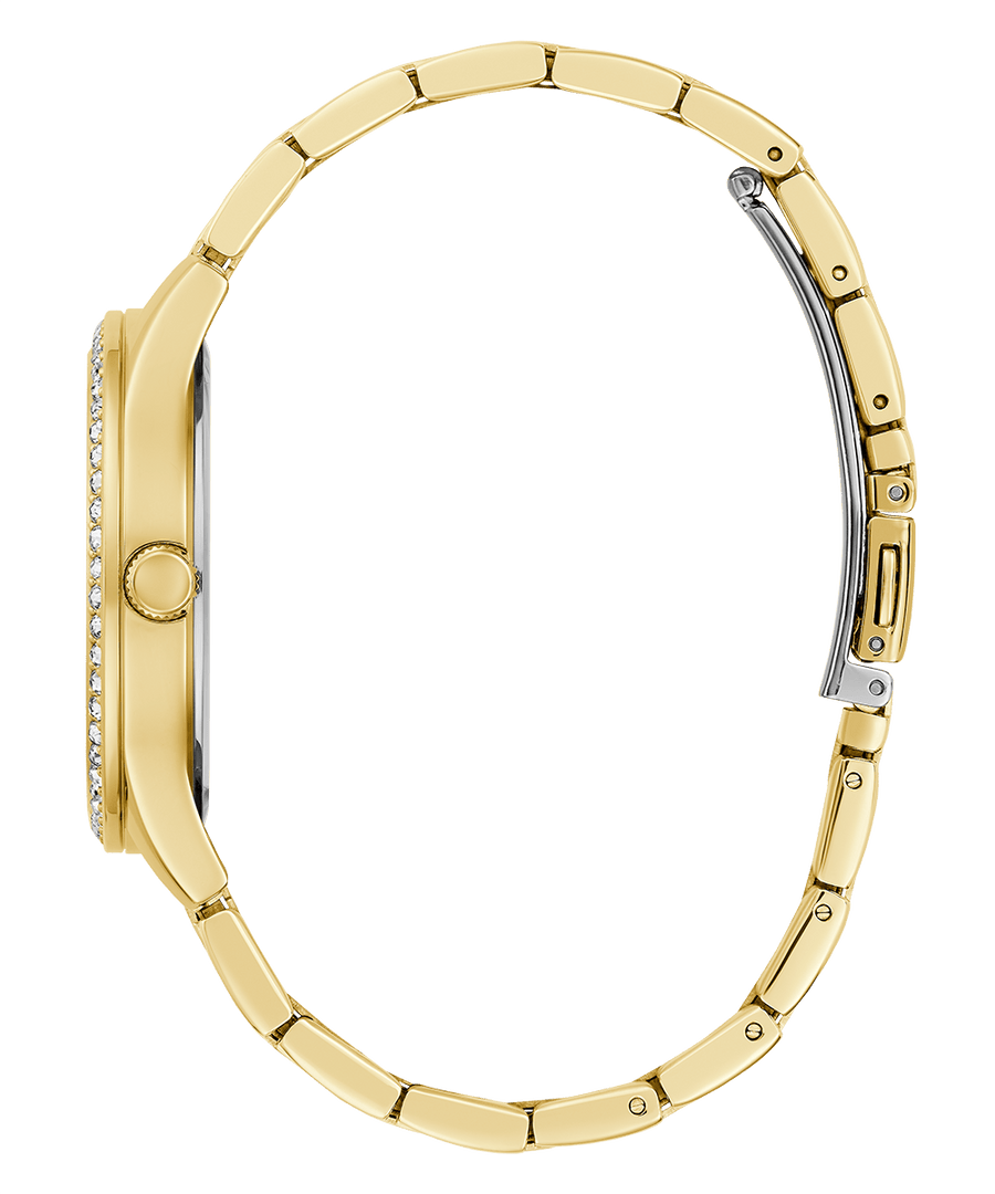 Guess Cubed Analog Gold Dial Gold Steel Strap Watch For Women - GW0606L2