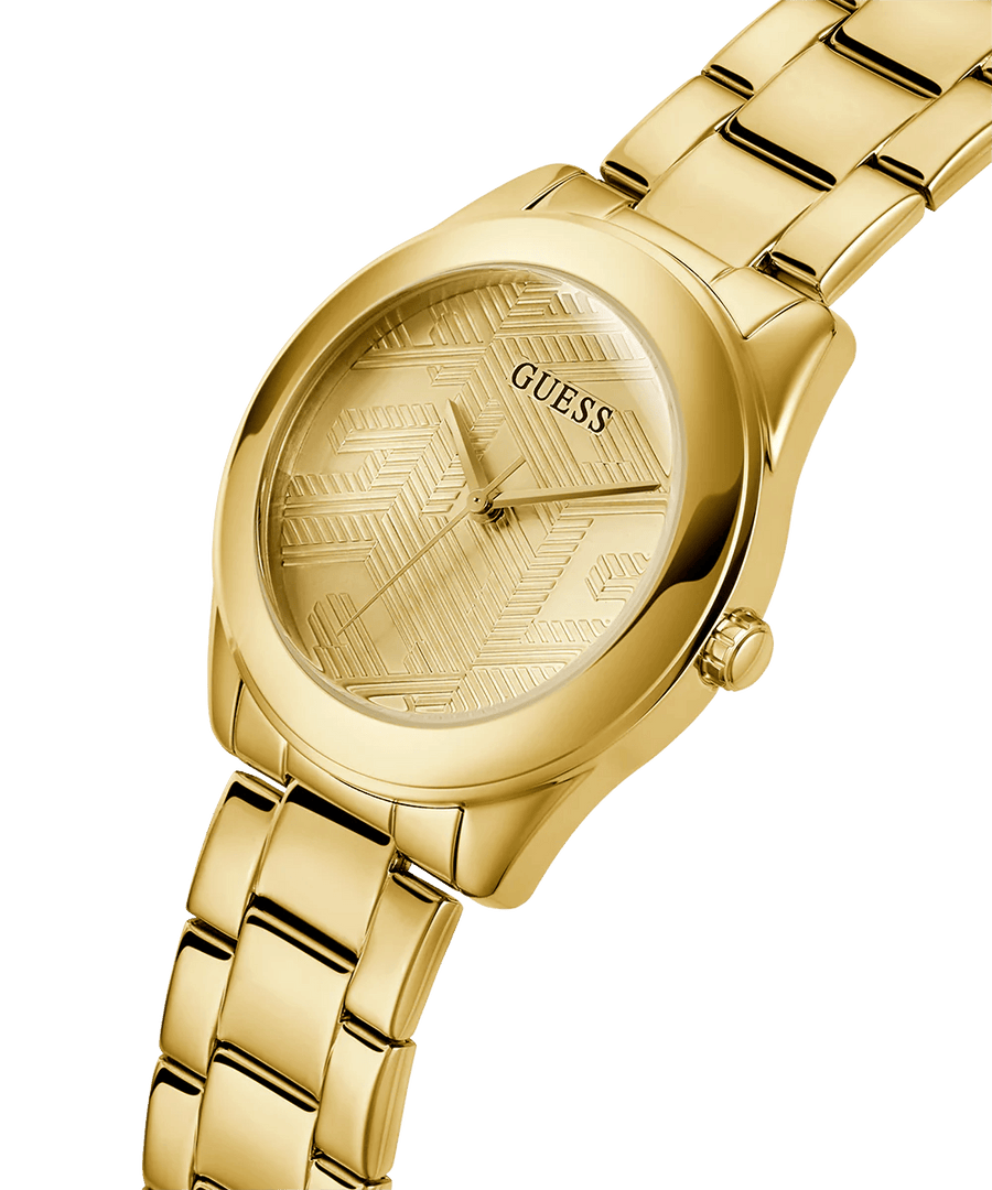 Guess Cubed Analog Gold Dial Gold Steel Strap Watch For Women - GW0606L2