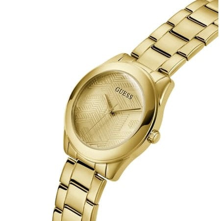 Guess Cubed Analog Gold Dial Gold Steel Strap Watch For Women - GW0606L2